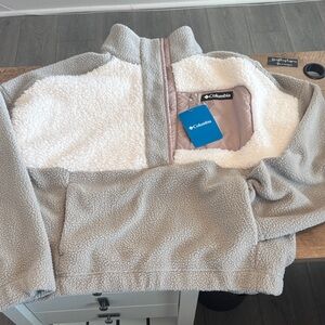 Columbia Two-Tone Sherpa Pullover - Cream & Taupe